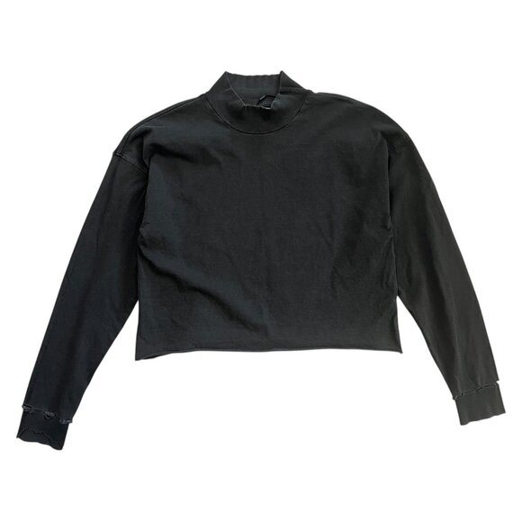 Joah Brown Tops - Joah Brown Mock Neck Cropped Long Sleeve Shirt Gray S / M Distressed Minimalist
